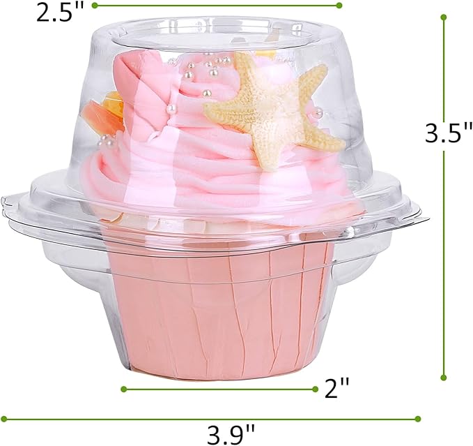 Cupcake Boxes Individual Cupcake Containers, 100 Packs Regular Single Cupcake Holder High Topping for Muffins, Thicker Stackable Plastic Cupcake Carrier for Party