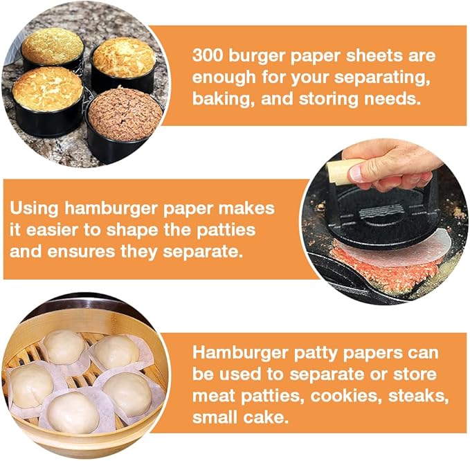 300 Pcs 4.5 Inch Hamburger Patty Paper, Round Burger Paper Sheets, Burger Parchment Papers for Separating Burger Patties