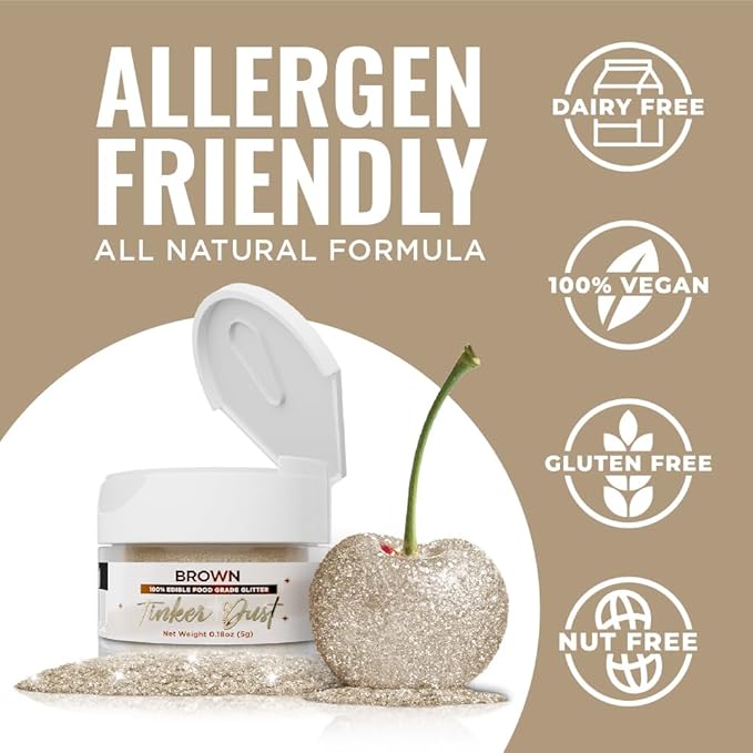 Bakell - Brown Tinker Dust (5g, 1x Jar) Edible Glitter for Food, Desserts, and Beverages!