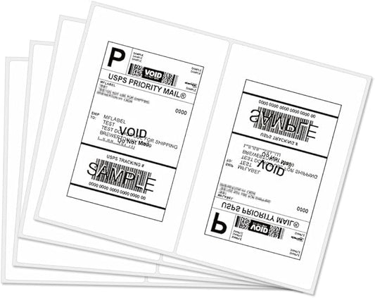 MFLABEL Half Sheet Shipping Labels 2-UP (200 Labels, 8.5"x5.5") - Round Corner Laser/Inkjet Labels for FedEx, UPS, Amazon FBA Strong Adhesion Corrugated Box Labels