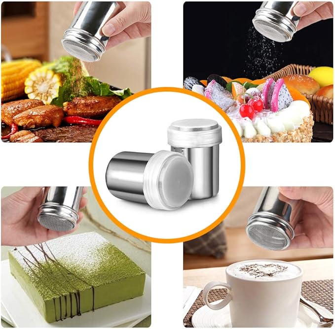 Accmor 2 Pack Powdered Sugar Shaker Duster, Cinnamon Shaker Flour Sifter, Fine Mesh Stainless Steel Dredge for Baking Soda Flour Cinnamon Cocoa