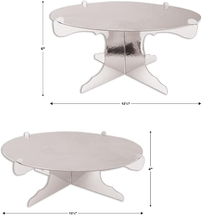 Beistle 2 Piece Durable Metallic Cake Stands For Weddings Anniversary Birthday Party Cupcake Holder Baby Shower Celebration Supplies, 4"-6" x 12.5", Silver