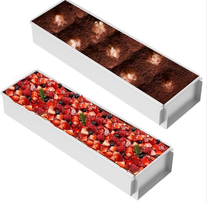 2 Pack Tiramisu Pan Rectangle Cake Mold Food Grade Aluminum, with Removable Frame Tiramisu Rectangle Trays Cake Pan for Tiramisu Cheesecake Mousse
