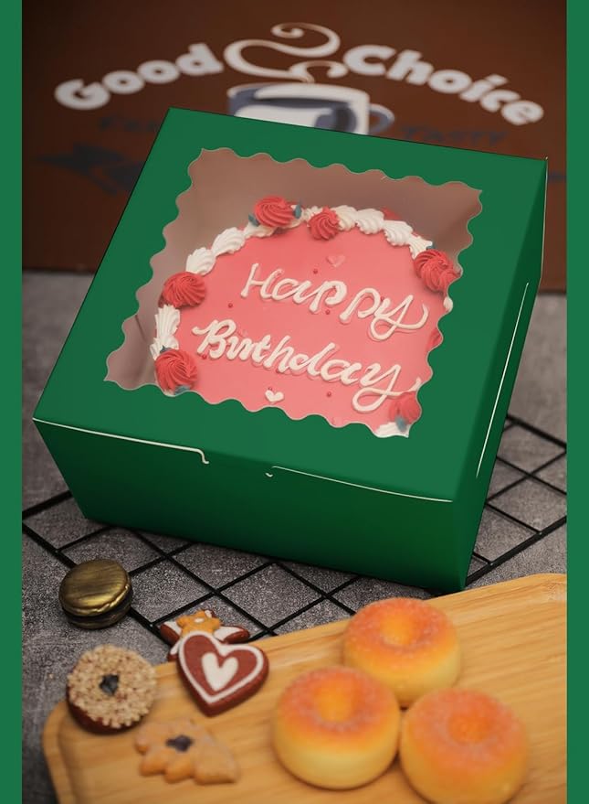 Bakepacker 36pcs 10x10x5 Inches Deep Green Cake Boxes with Window 18-Packs, 10 Inch Bakery Boxes (18 Cake Boxes +18 Cake Boards Included)