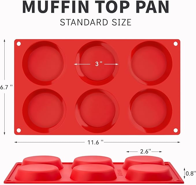 3 Pack Silicone Egg Bite Molds, 3 Inch Round Egg Molds for Breakfast Sandwiches Non-Stick Muffin Top Baking Pans for Eggs Sandwich, English Muffins, Whoopie Pies (Red)