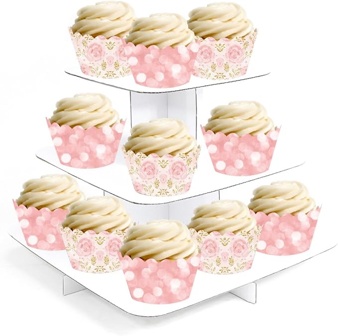 Andaz Press Party Cupcake Wrapper Decorations, Pink Roses and Bokeh Pink Glitter, 24-Pack, Girls Baby Shower 1st Birthday Theme Colored Bulk Cake Supplies