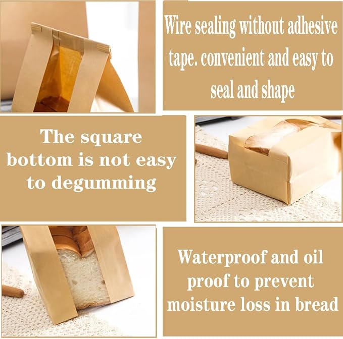30 Pack Paper Bread Bags with Window 13 x 8.3 x 3.5-inch Bakery Sourdough Brown Loaf Baked Storage Bags for Homemade Bread Cookie Treat
