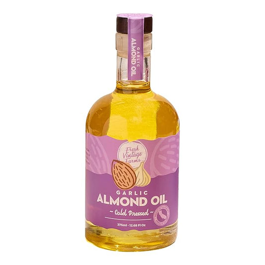 Fresh Vintage Farms 100% Cold Pressed Garlic Infused Oil | Wholesome & Nutritious Healthy Cooking Oil for Cooking, Baking, Grilling, Dipping, & Salads | Garlic Almond Oil - 12.68 Fl oz, Pack of 1