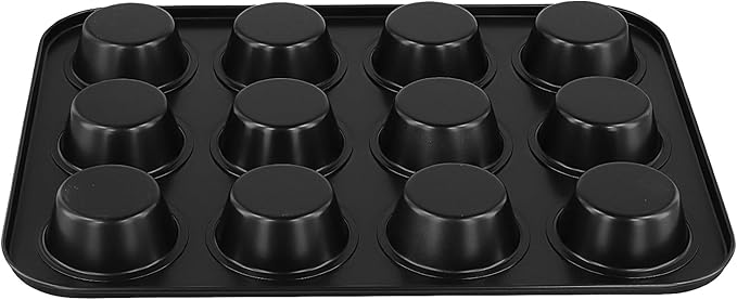 12 Cup Muffin Top Pan, 3 inch Nonstick Steel Baking Whoopie Pies Muffin Cupcake Pan for Eggs Bites, Cookies, Cupcakes, Black, 4 Pack