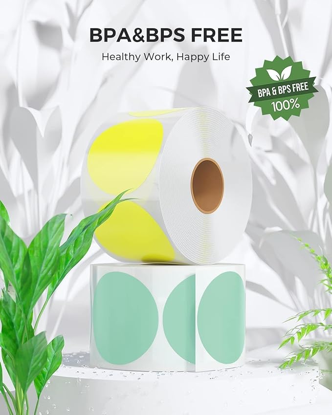 MUNBYN 2 Inch Green Circle Thermal Sticker Labels, Self-Adhesive Round Direct Thermal Labels, Multi-Purpose Roll Sticker Labels for DIY Logo Design, QR Code, Name Tag, Inventory-750 Labels/1 Roll