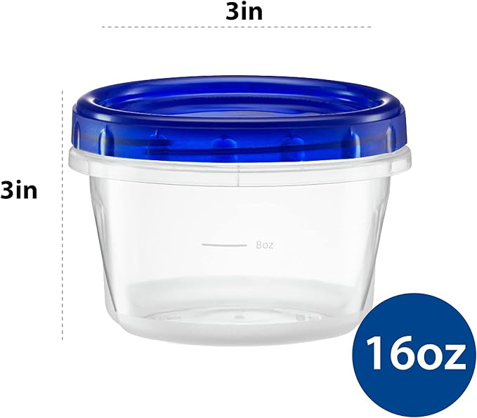 Twist Top Deli Containers Food Storage Containers Blue Screw on Lid Reusable Stackable Leakproof Airtight, pack of 10-16 oz containers
