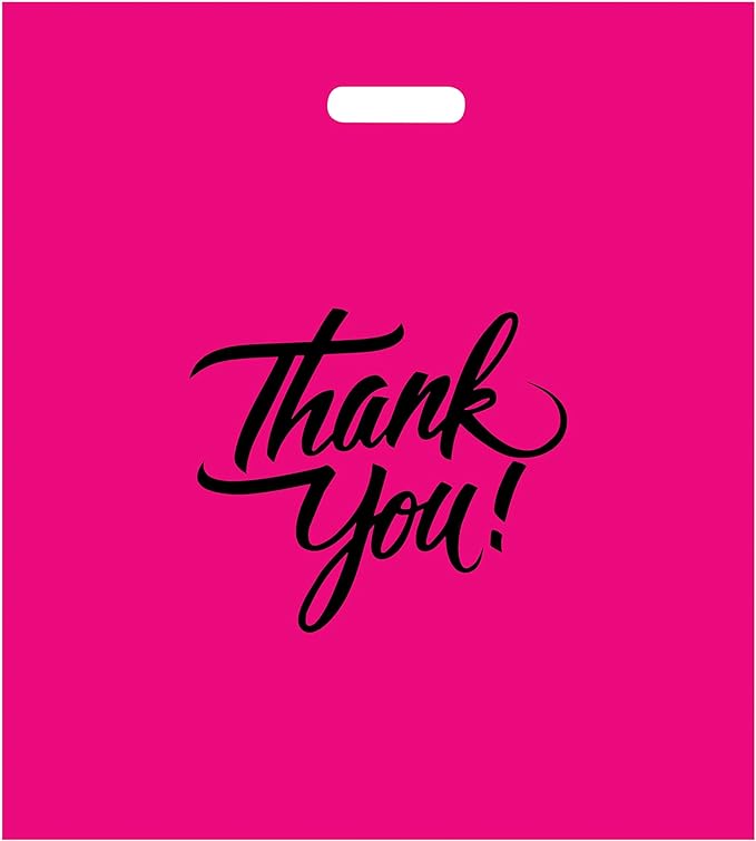 Infinite Pack Thank You Merchandise Bags, Die Cut Handles, Retail Shopping Bags for Boutique - Choose Color & Size