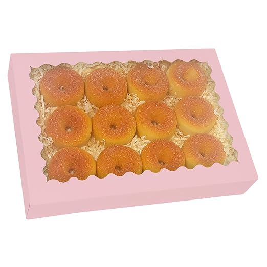 qiqee Auto-pop Up Pink Cookie Box with Window 16x10.5x2.5 Inch 24Pcs Bakery Pastry Macaron Bakery Box for Packaging