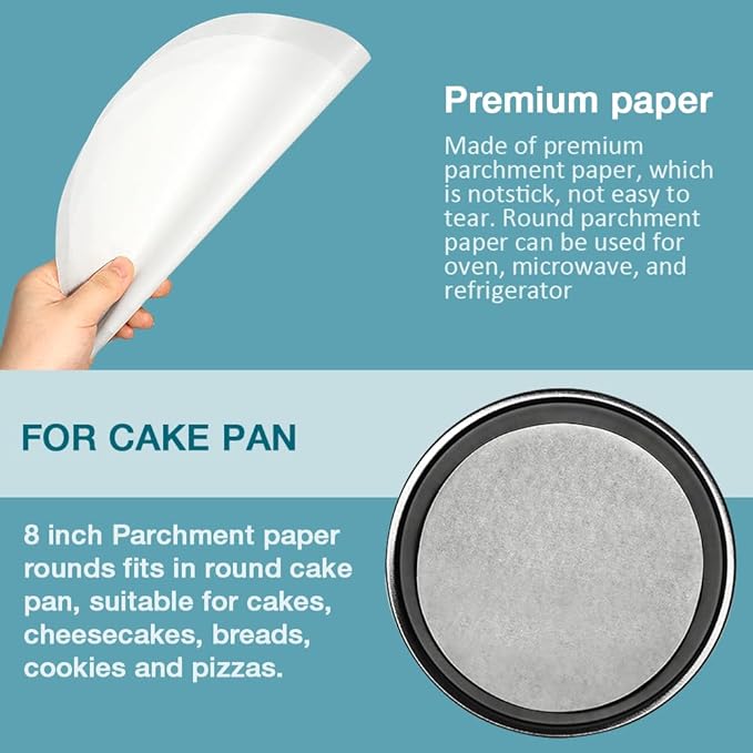 300 Pcs 8 Inch Round Parchment Paper, Round Parchment Paper for Baking, Round Parchment Liners for Tortillas, Cake Pan(White)