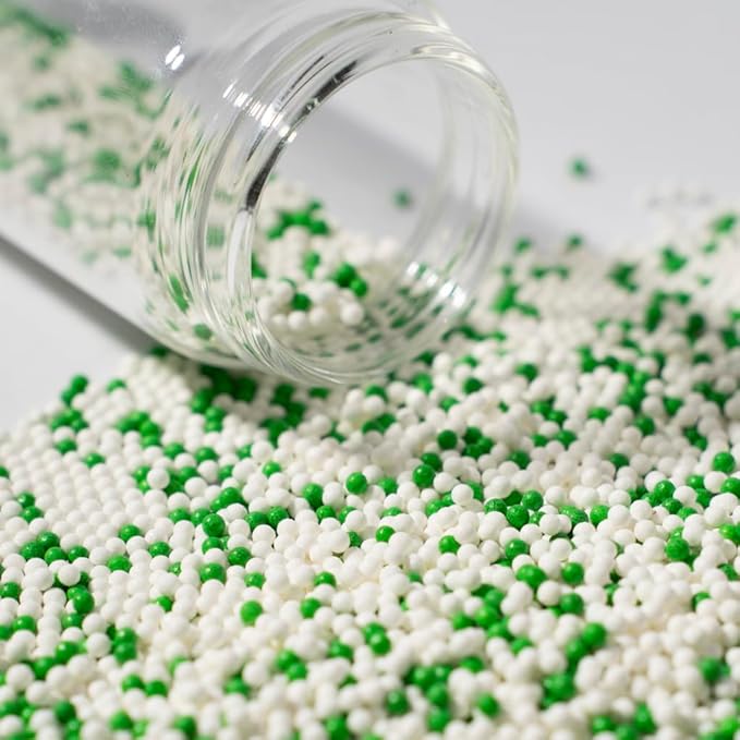 Christmas Sprinkles 130g/4.6oz, White Green Edible Pearl Sprinkles for Cake Decorations, Baking, Ice Cream, Cookies, Cupcake Topper Edible Pearls Sprinkles - 2mm Matte Sugar Pearls for Cake Decorating (2mm green white)