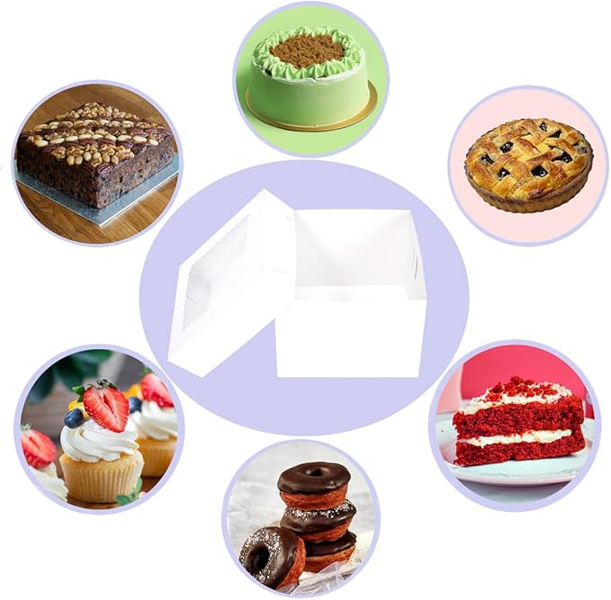 8x8x6 Inch 30 Pack White Square Cake Box, Disposable Cake Boxes for Cake,Cookies,Pies,Cupcakes and Pastry