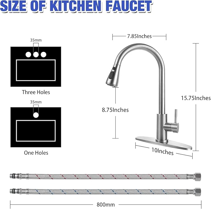 Stainless Steel 304 Kitchen Sink Faucet with Pull Down Spray Outdoor RV Kitchen Faucet Pull Out Extension Utility Farmhouse Faucets for Sink 1 Hole,Single Handle Rent Apartment Dorm