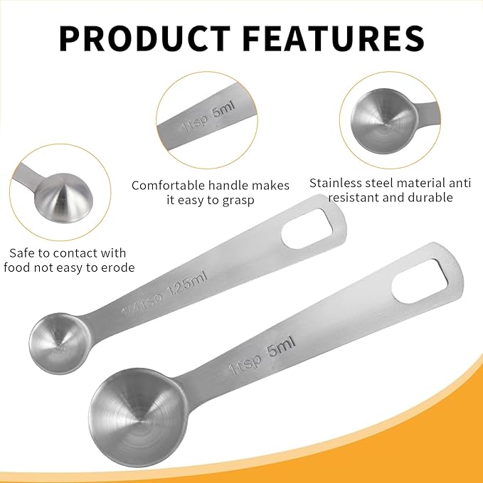 6 Pcs of Teaspoon Measuring Spoons, Stainless Steel Table Spoons 1 Tsp Scoop 1/4 Tablespoon, Comfortable Grip Handle, Precise Scale, Suitable for Kitchen Baking and Cooking, Etc.