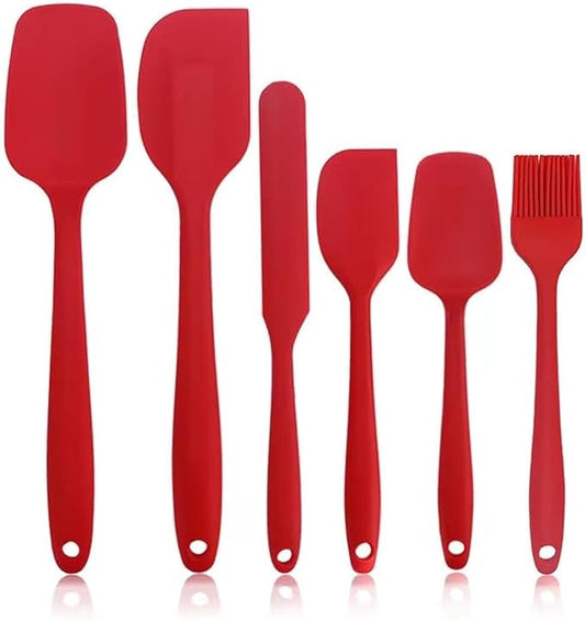 Spatula Kitchen Utensils - 6 Pieces Silicone Spatula Set Heat Resistant, Cooking Utensils Food Grade Rubber Spatulas for Nonstick Cookware Kitchen Baking (Red)