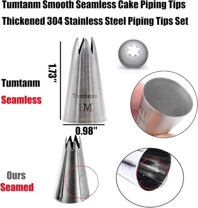 9 pack Large piping nozzles, Seamless Icing Nozzles for Cake Decorating