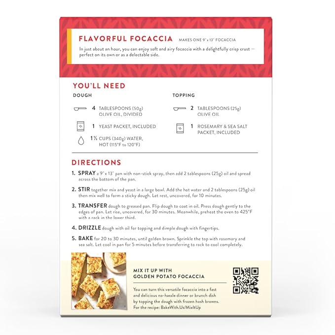 King Arthur Baking Company Crisp & Airy Focaccia Mix Kit 18.4 oz., Baking Mix - Ready in 1 hour (Pack of 2)