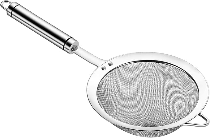 5.5inch 304 Stainless Steel Fine Mesh Strainer for Kitchen, Colander-Skimmer with Handle, Metal Sieves Sifters