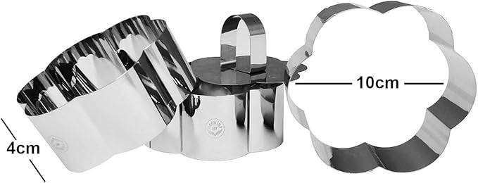 NewlineNY Stainless Steel Dessert Rings (4 Pcs) Flower Shape Molded Appetizers Salads Pastries Mousse Molding Layering Cutter