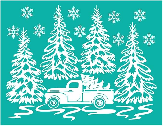 Silk Screen Stencils Large Christmas Tree Stencils Pine Tree Xmas Holiday Screen Printing Stencil Reusable Adhesive Stencils for Painting on Wood/Paper/Cup/Plate/Window/Door, DIY Ornaments