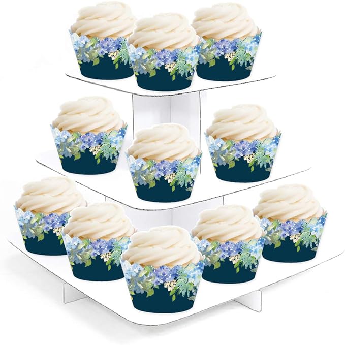 Andaz Press Party Cupcake Wrapper Decorations, Baby Blue Hydrangeas on Navy Blue, 24-Pack, For Girls 1st Birthday Baby Bridal Shower Tea Party Themed Decorations