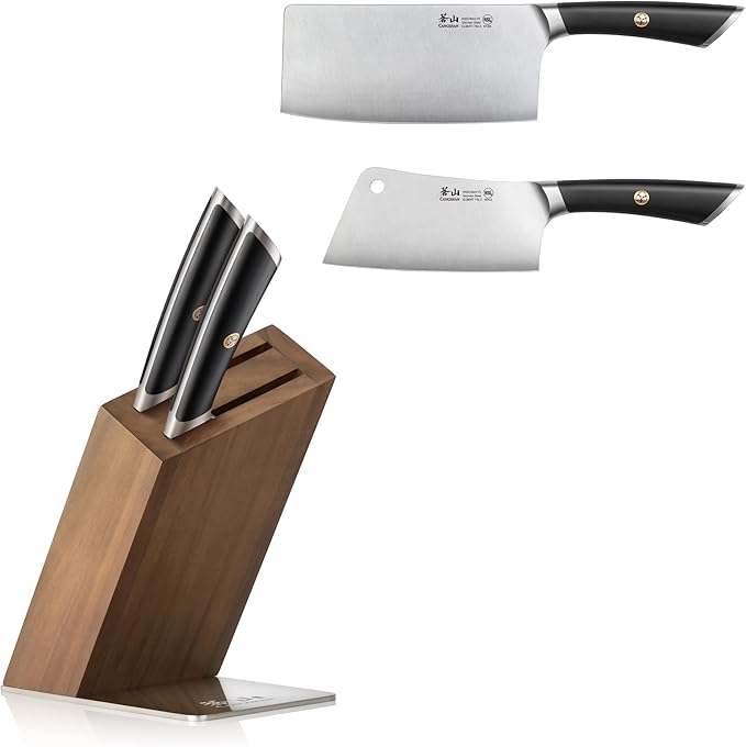 Cangshan ELBERT Series German Steel Forged Cleaver Knife Block Sets, Acacia (3-Piece, Black)