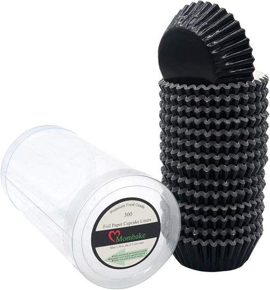 Mini Black Foil Cupcake Liners Muffin Baking Cups for Party and More, 300-Count