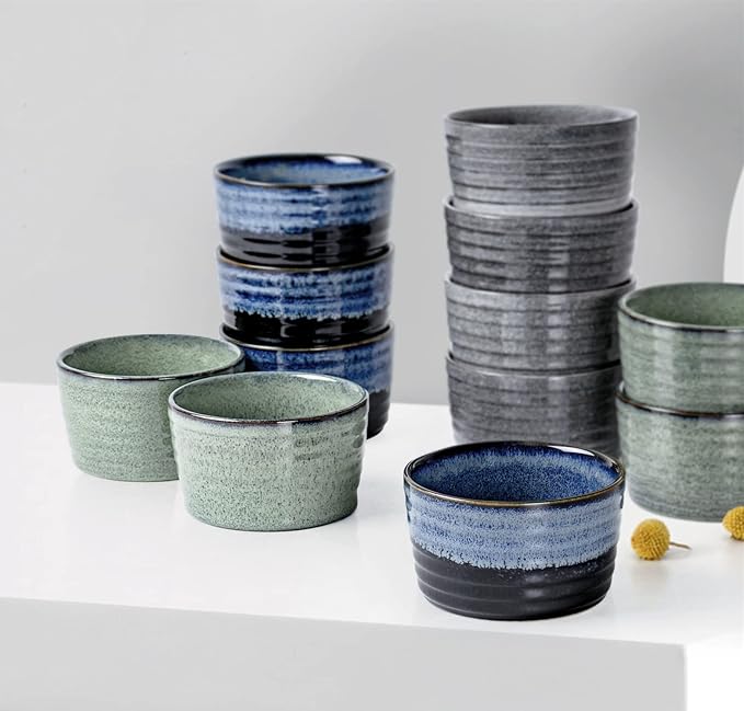 UNICASA Ramekin Set of 4, UNICASA 8 oz Creme Brulee Ramekins, Oven Safe Baking Set for Custard, Pudding, Souffle Cups, Reactive Green
