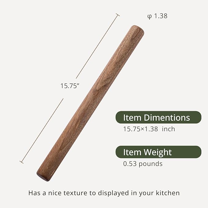 Muso Wood Black Walnut Rolling Pin for Baking (Walnut Dowel 15-3/4 Inch)
