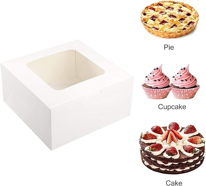 Wei Long Cake Boxes with Window 24pcs 8x8x5 Inches White Bakery Boxes Cajas Pasteles for Cake,Pastries,Cookies,Pie,Birthday Party,Wedding,Valentine's Day/A