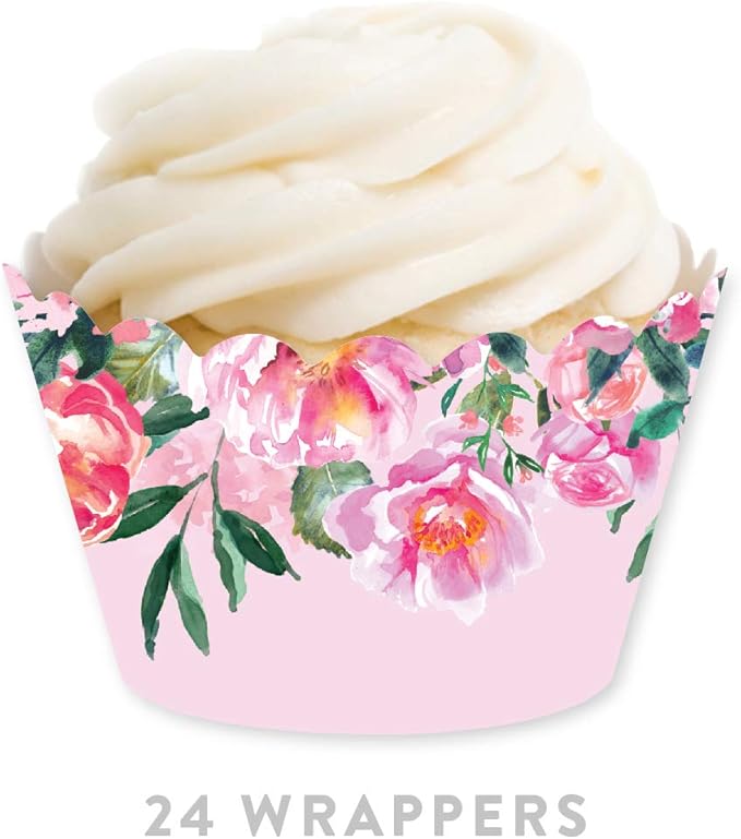 Andaz Press Party Cupcake Wrapper Decorations, Pink Roses and Peonies on Blush Pink, 24-Pack, For Girls 1st Birthday Baby Bridal Shower Tea Party Themed Decorations