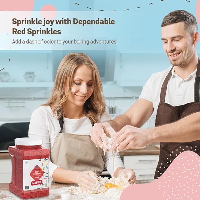 Dependable Food Red Sprinkles - 2 Lb. Bulk Container - Gluten-Free, Kosher, Red Jimmies for Cake Decorating, Cupcakes & More - Resealable Jar