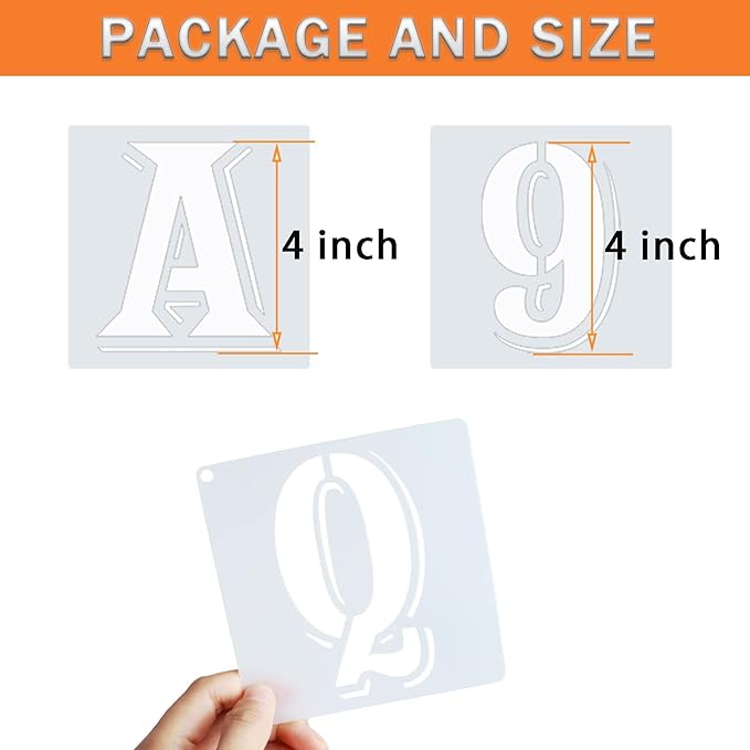 4 Inch Letter Stencils Symbol Numbers Craft Stencils, 42 Pcs Reusable Plastic Alphabet Templates for Painting on Wood, Wall, Fabric, Rock, Glass, Signage, DIY Art Projects