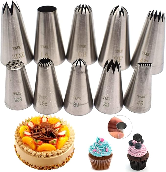 10 Pcs Stainless Steel Seamless Icing Nozzles Large Nozzle Nozzle Cake Decorating Tools