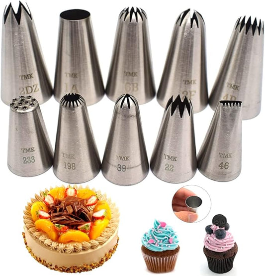 10 Pcs Stainless Steel Seamless Icing Nozzles Large Nozzle Nozzle Cake Decorating Tools
