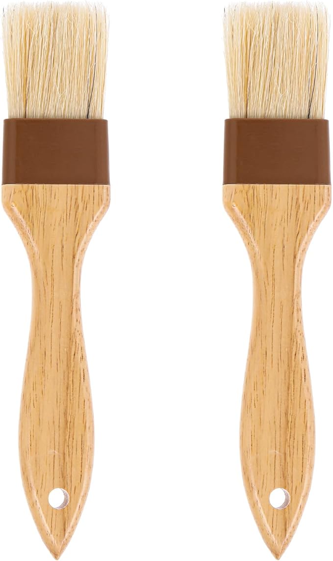 2Pcs Basting Brushes, Pastry Brush for Cooking and Baking, Natural Boar Bristle Food Brushes for Oil and Sauce, Butter & Egg Wash Brush Kitchen Gadgets with Beech Hardwood Handles