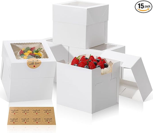 COTOPHER 15Pcs 6x6x6 Inches Mini Cake Boxes, Square Bakery Boxes with Window, Cake Containers for Pastries, Cookies, Chocolates, Cupcakes, Birthday Party Cake Decorating Supplies for Gift Giving