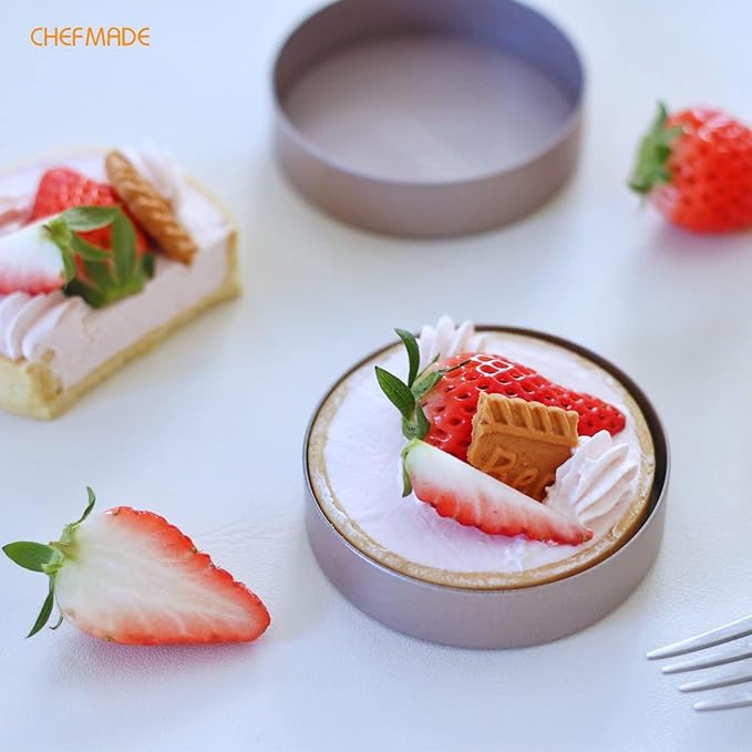 CHEFMADE 3 Inches Round Cake Pan with Removable Bottom, Nonstick Round Baking Pan Set of 4