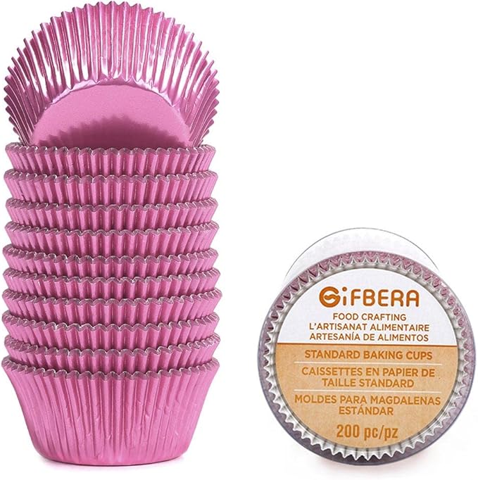 Gifbera Standard Pink Foil Cupcake Liners Wrappers Baking Cups 200 Count, Pink