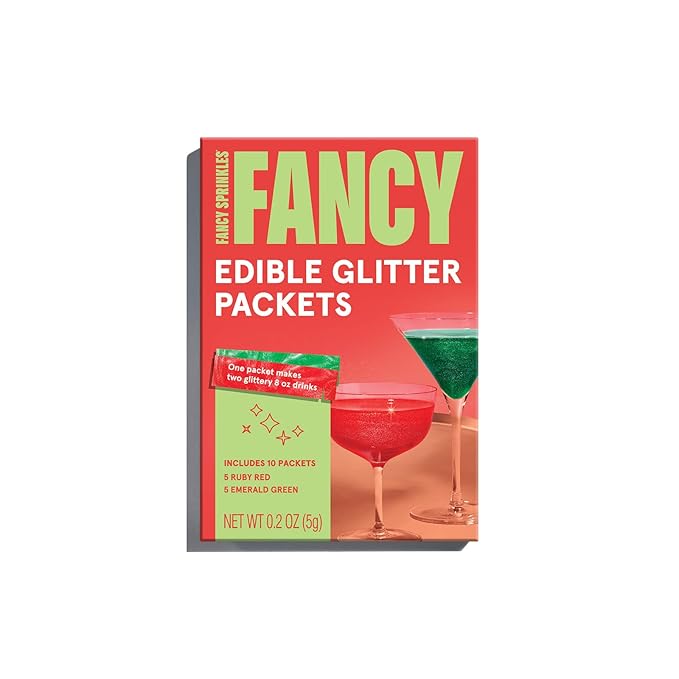 Fancy Sprinkles Limited Edition Holiday Mistletoe Magic Ruby Red and Emerald Green Edible Glitter Packets Portable & On-The-Go for Sparkling Drinks, Champagne, Cocktails, Wine, Beer, & more. (1 Pack)