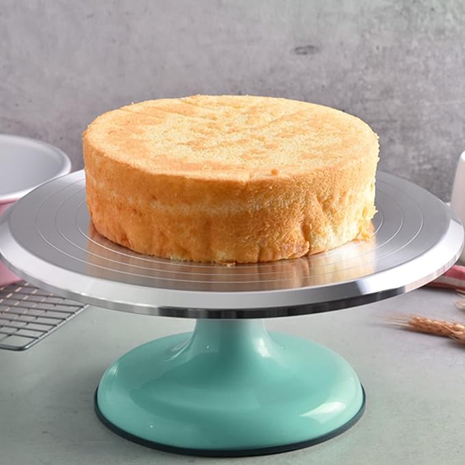 Fdit Cake Decorating Turntable, 10 Inch Silent Bearing Revolving Cake Stand Rounded Edges for Cake Decorating Supplies for Home (Blue)