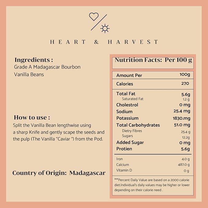 Heart & Harvest Madagascar Vanilla Pods Grade A, 5"-6" Length, Set of 10 Whole Vanilla Beans Perfect for Creating Pure Vanilla Powder & Extract (Pack of 10)