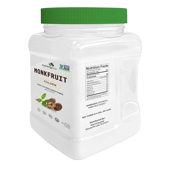 Morning Pep Monk Fruit Sweetener, golden Sugar Substitute, 5 lb, Keto Friendly, 1:1 Sugar Replacement, Zero Calorie, Non-GMO, Kosher, Golden - 5 lb