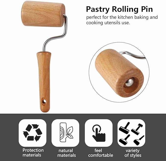 Small Rolling Pin, Pizza Dough Roller, Non Stick Wood Pastry Roller, Kitchen Wooden Rolling Pins for Baking Cooking Cookie Bread Tortilla Dumpling Fondant Clay (Style 4)