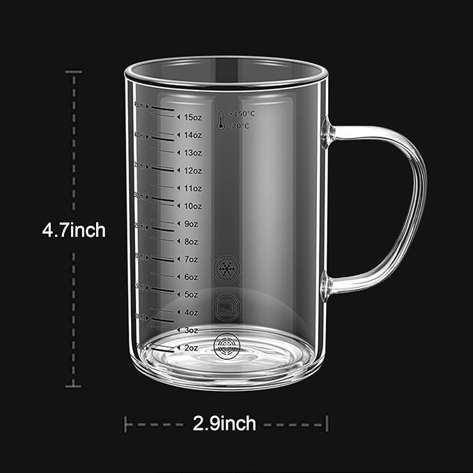 Graduated Glass Drinking Cup, High Borosilicate Glass Measuring Cup for Elderly, Beginners, Weight Loss, Straight Clear Glasses with Measurements for Water, Milk, Juice, Milkshake, Coffee (350 ml)