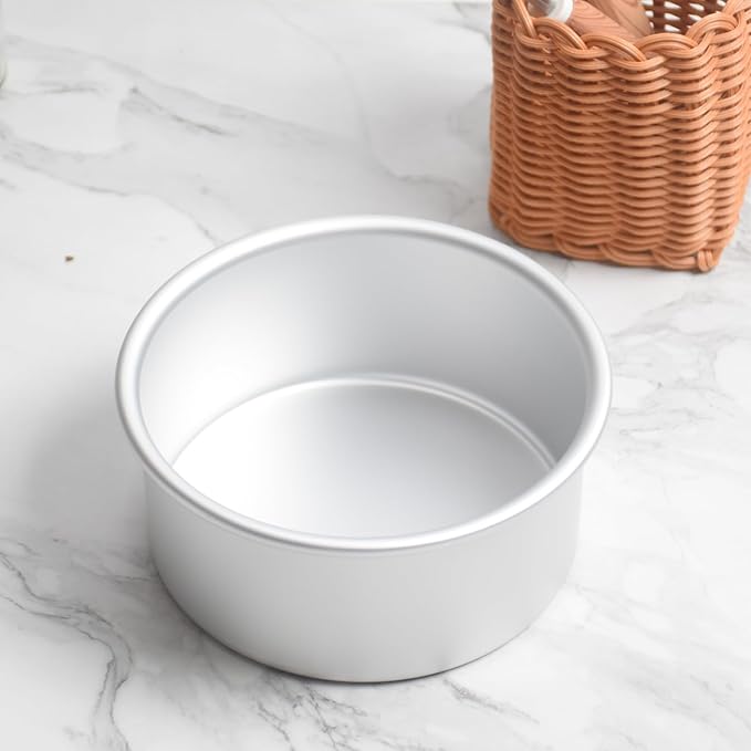 Aluminum smash cake 6×3 inch round Cake Pan,anodized aluminum cake pans,layer cake pan, baking pan For birthday cake, party Silver (6×3 round Cake Pan)